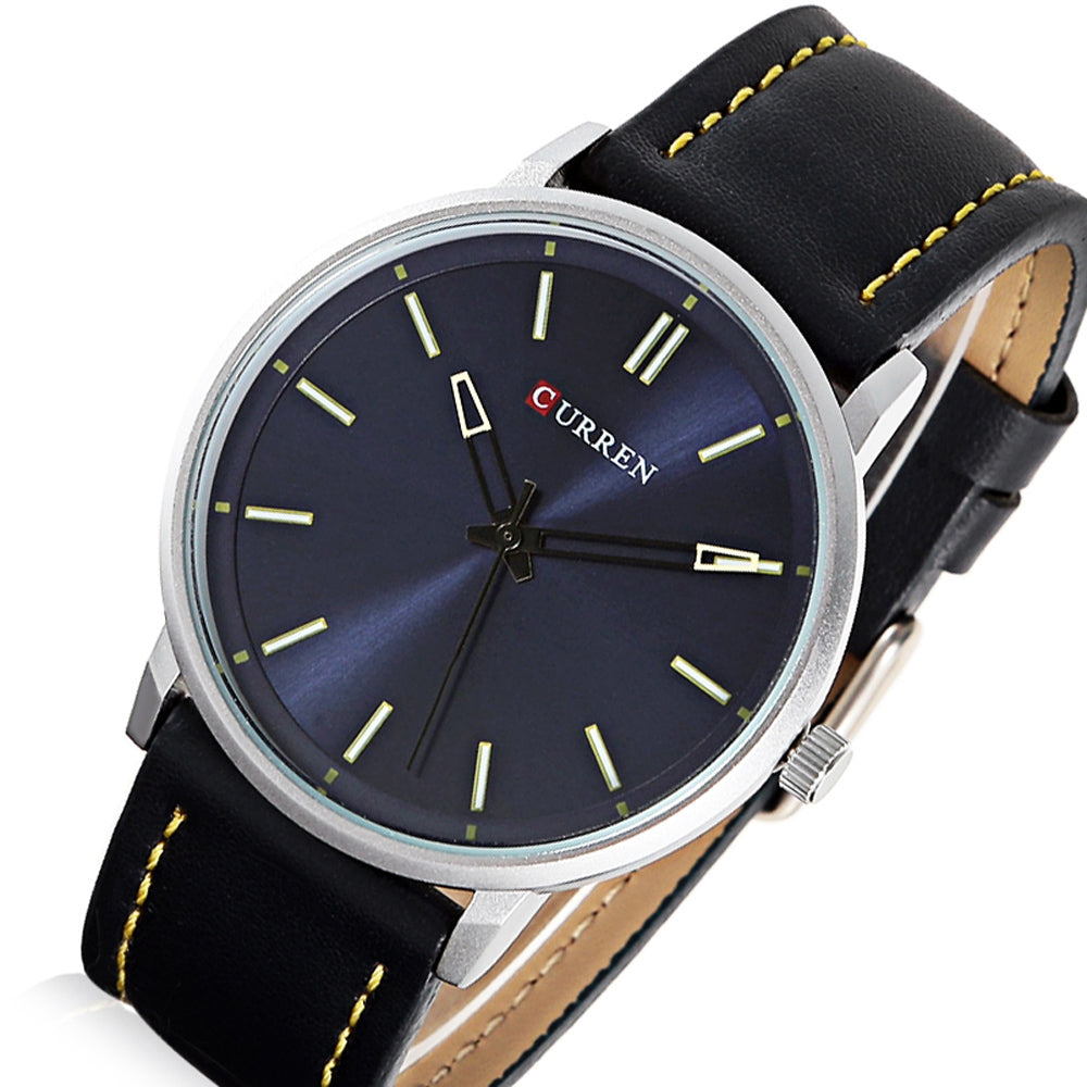 CURREN 8233 Casual Leather Strap Simple Nailed Scale Male Quartz Watch