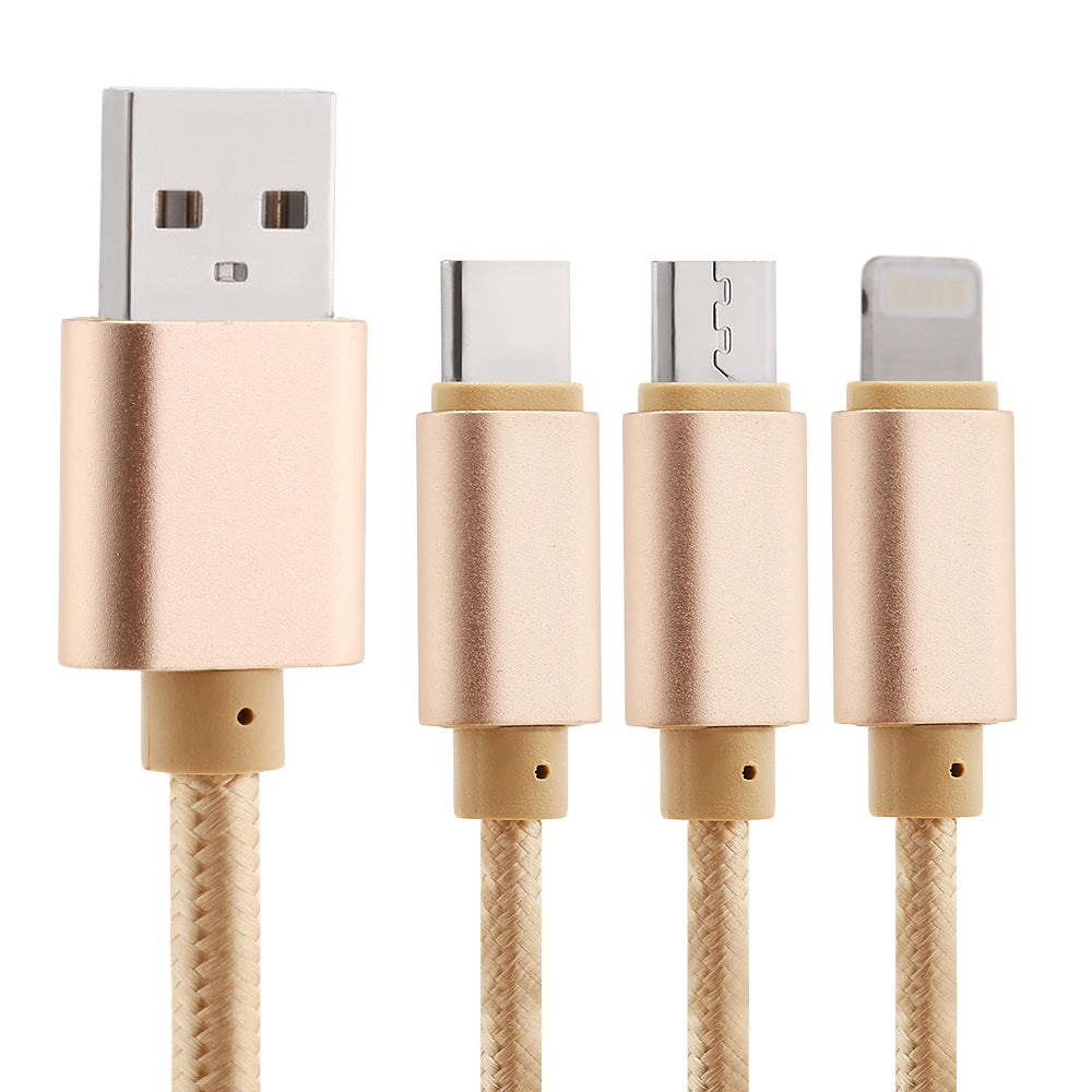 3 in 1 1.2M Multifunctional 8 Pin Micro USB Type-C Interface Sync Charging Data Cable