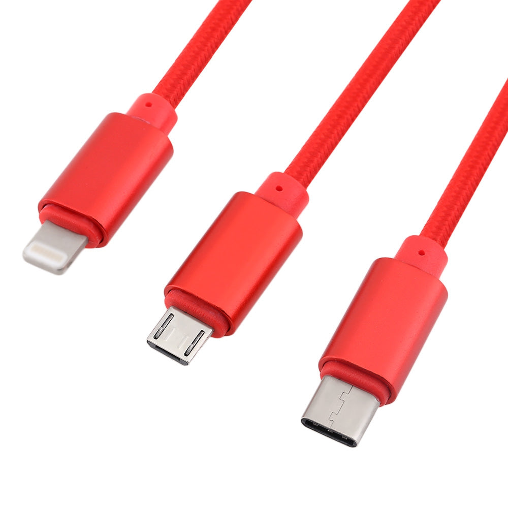 3 in 1 1.2M Multifunctional 8 Pin Micro USB Type-C Interface Sync Charging Data Cable