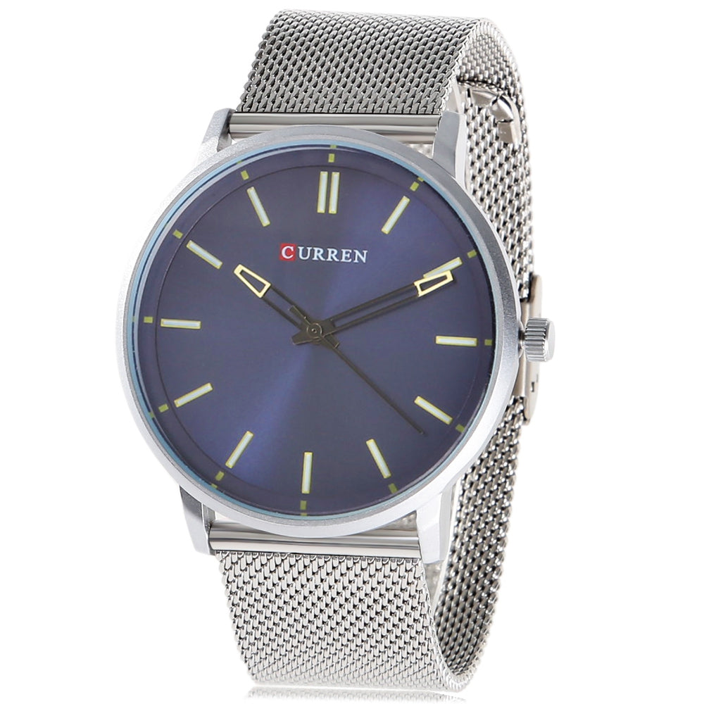 CURREN 8233 Fashion Steel Net Strap Simple Nailed Scale Male Quartz Watch