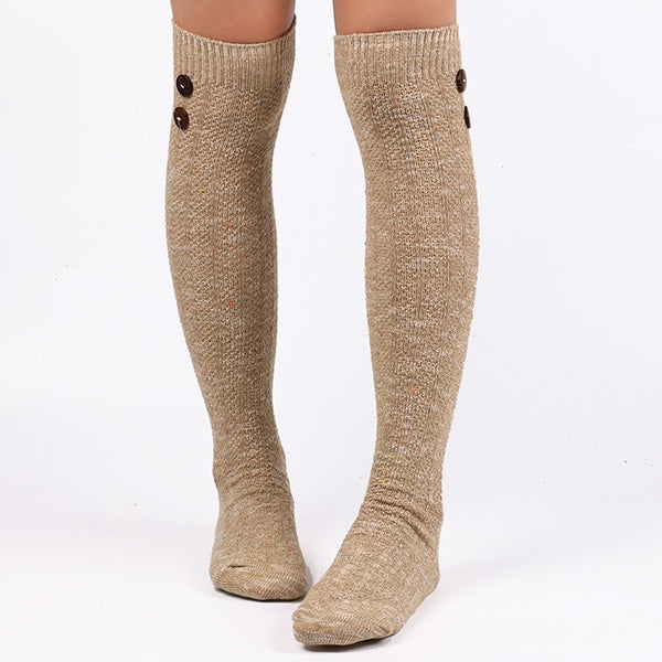 Casual Buttons Snowflake Point Knit Stockings