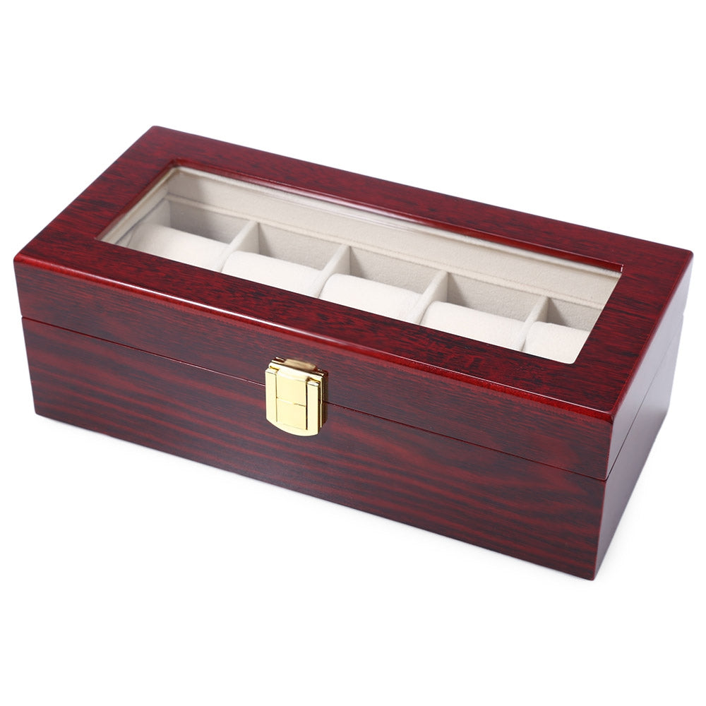 5 Grids Wooden Watch Display Box Piano Lacquer Jewelry Storage Organizer