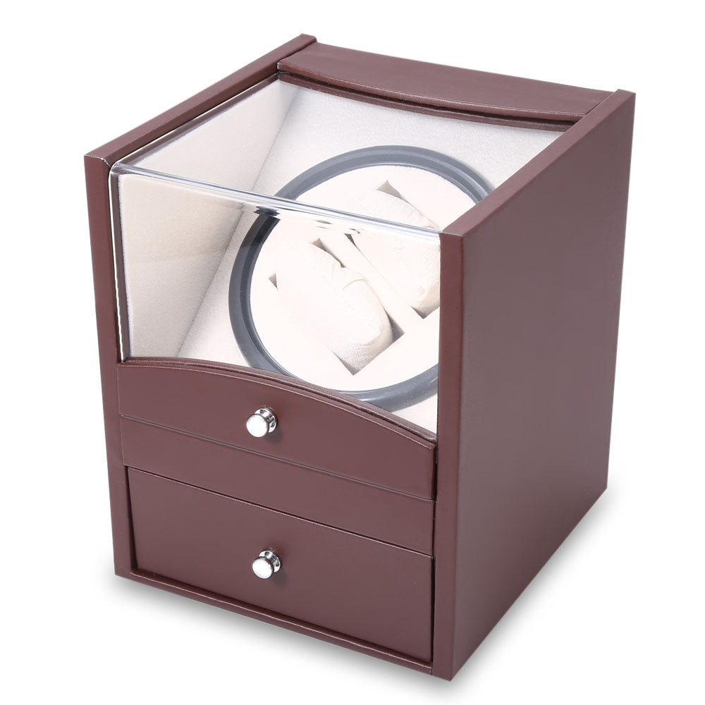 Auto Rotation Watch Winder Two Grids Transparent Cover Cuboid Shape Wristwatch Box with Drawer