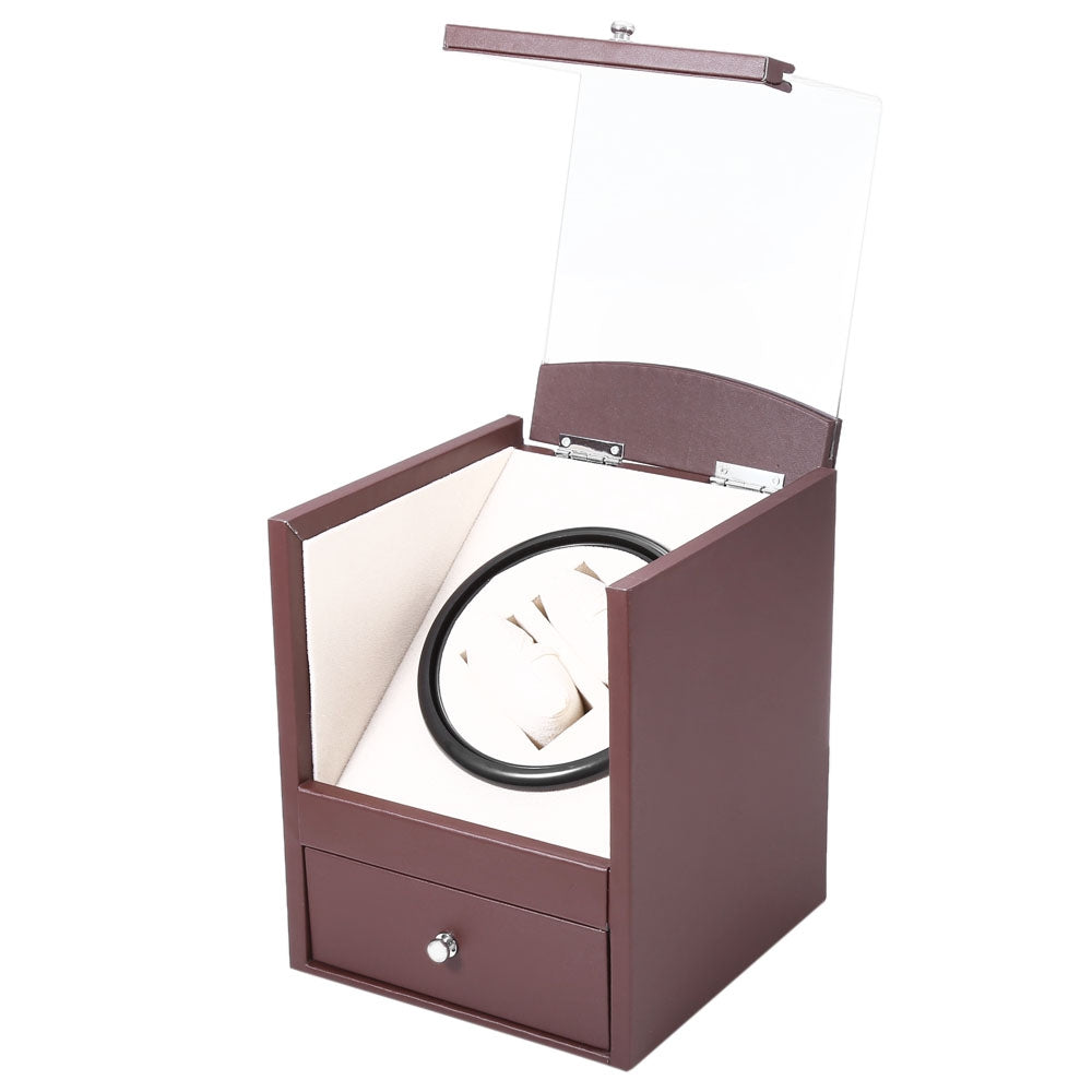 Auto Rotation Watch Winder Two Grids Transparent Cover Cuboid Shape Wristwatch Box with Drawer
