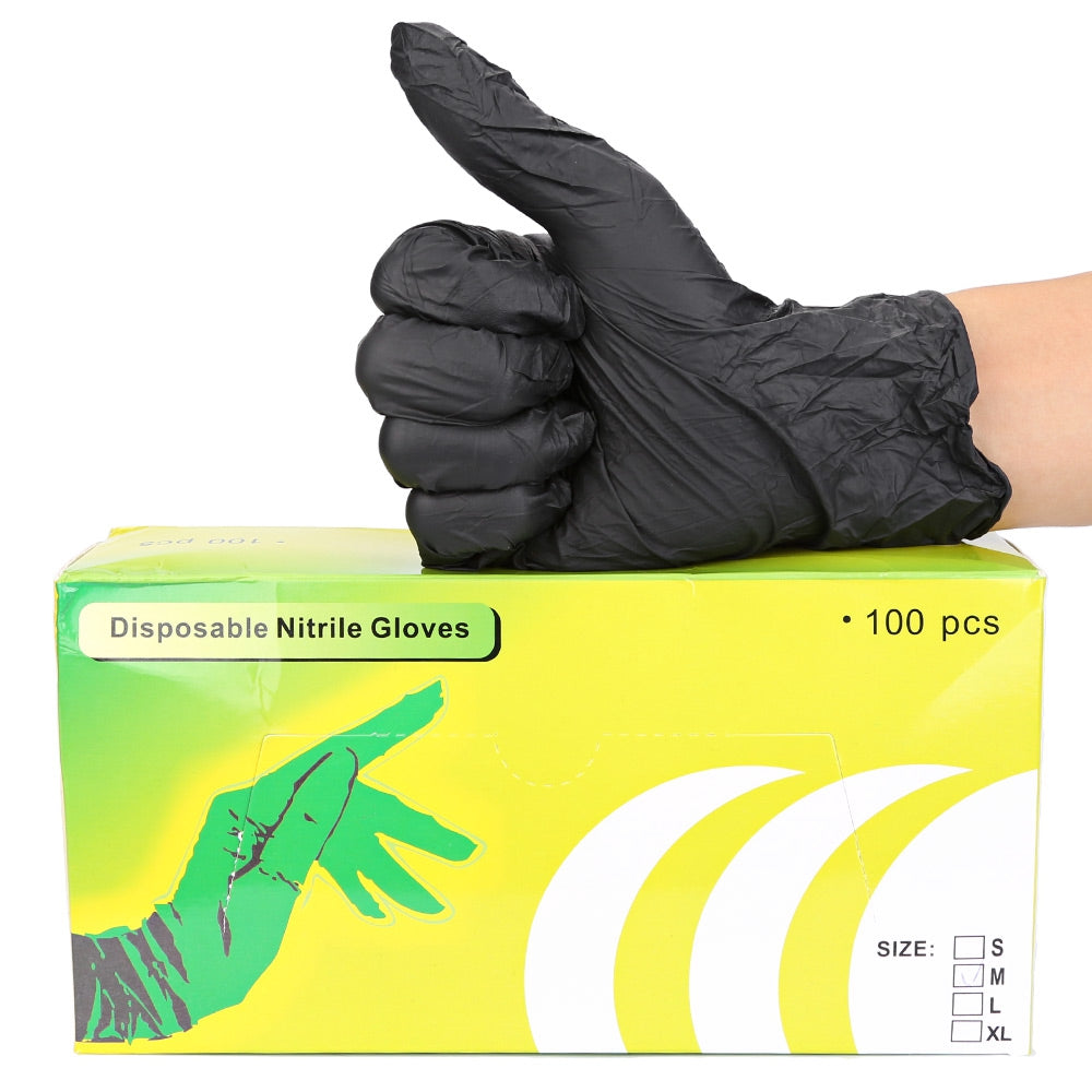 100pcs Medium Size Tattoo Black Silicone Disposable Nitrile Gloves