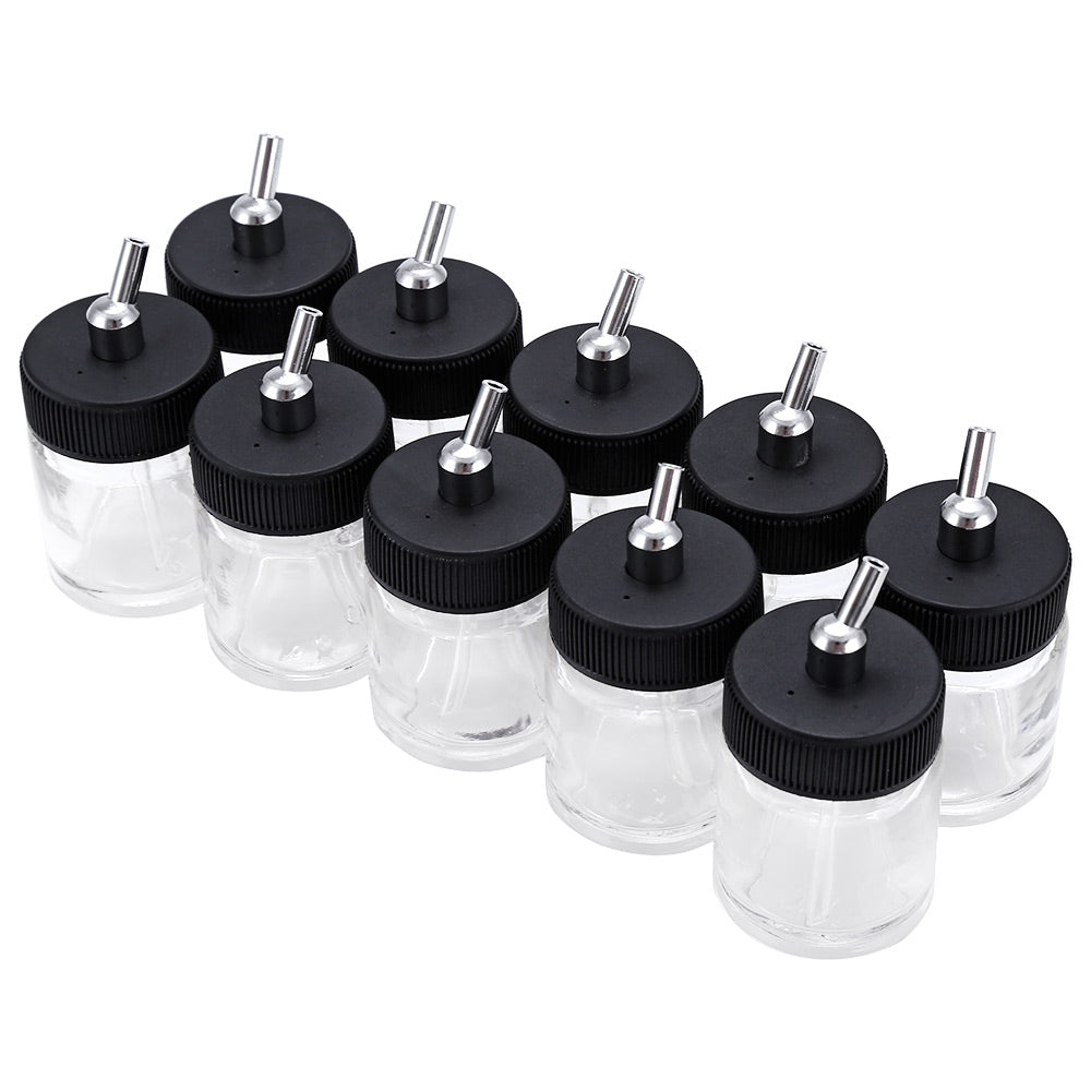 10pcs Airbrush Glass Bottle Jar 22cc Standard Suction Lid