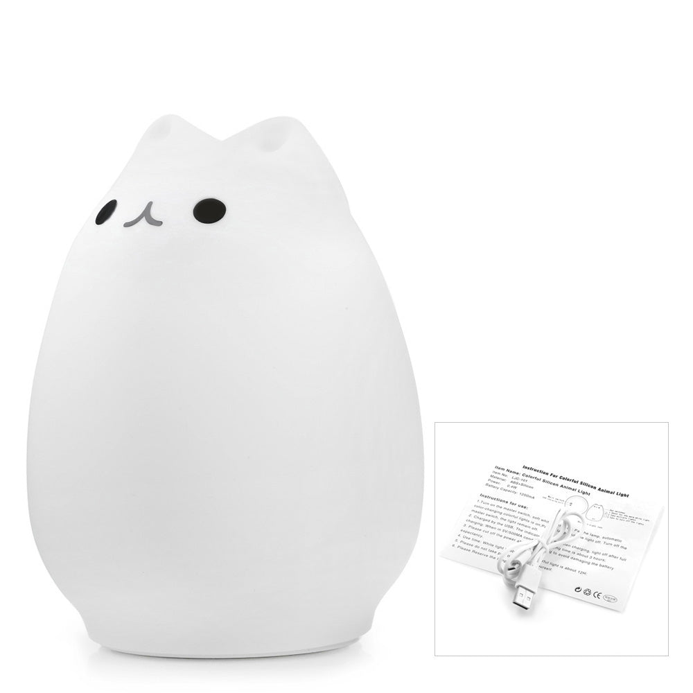 Color Changing Silicone Cat Night Light Baby Nursery Bedside Lamp