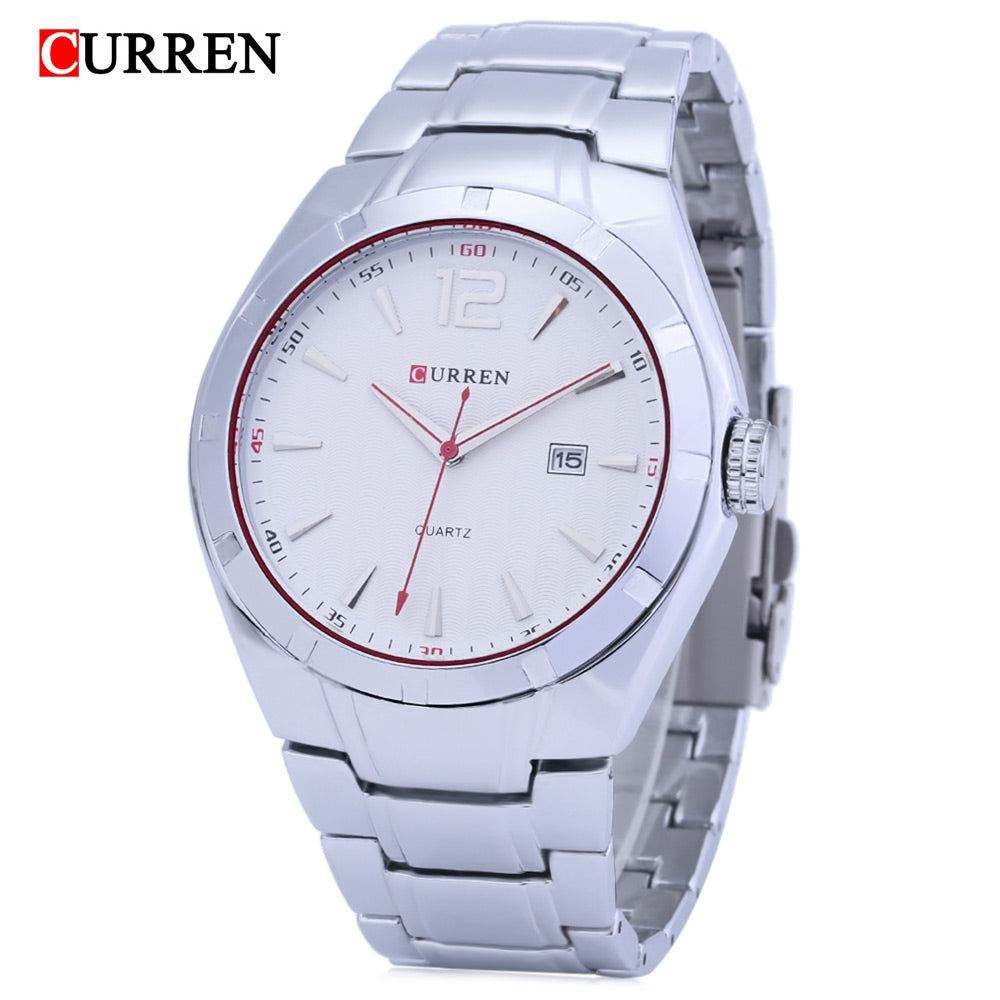 Curren 8103 Male Quartz Watch Date Display Nail Scale Water Resistance Stainless Steel Strap Wri...