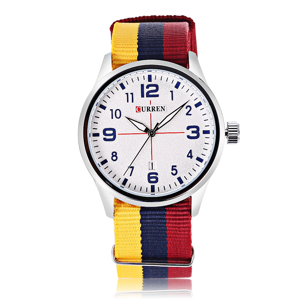 Curren 8195 Men Quartz Watch Date Display Luminous Pointer Water Resistance Nylon Strap Wristwatch