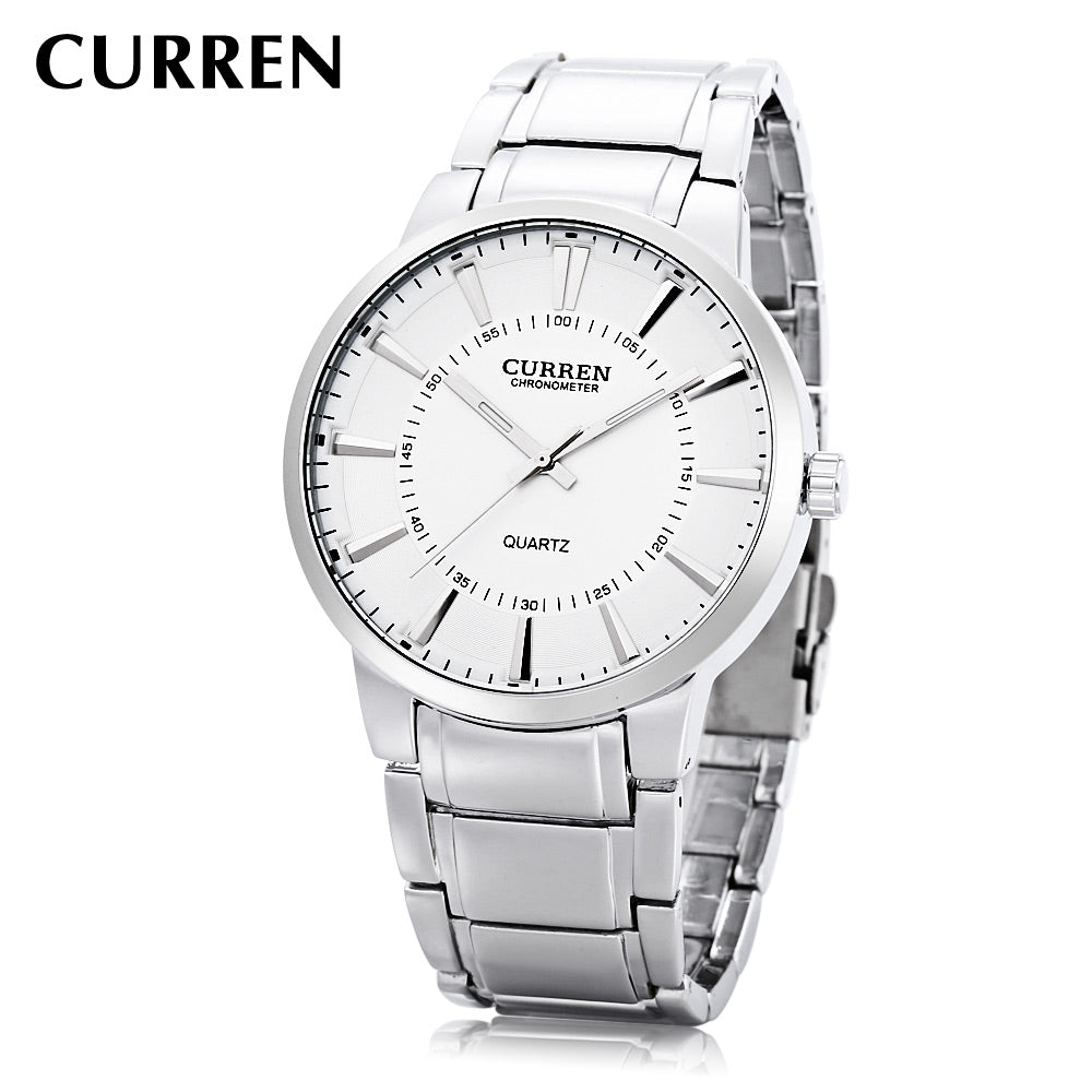 CURREN 8001B Male Quartz Watch Wide Stainless Steel Band Large Dial 30m Water Resistance Wristwatch