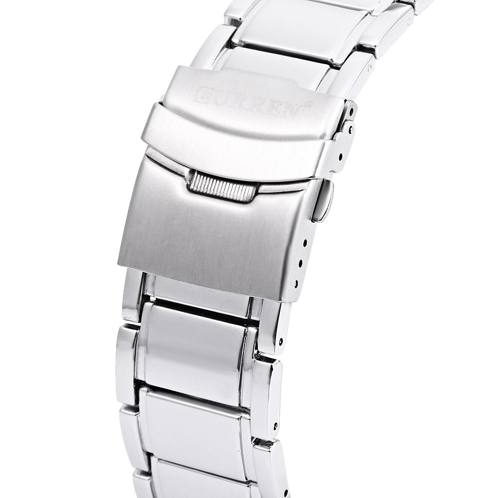 CURREN 8001B Male Quartz Watch Wide Stainless Steel Band Large Dial 30m Water Resistance Wristwatch