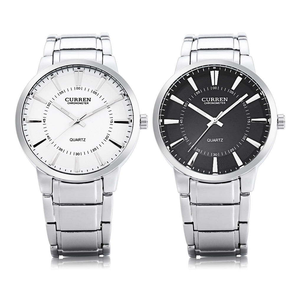 CURREN 8001B Male Quartz Watch Wide Stainless Steel Band Large Dial 30m Water Resistance Wristwatch