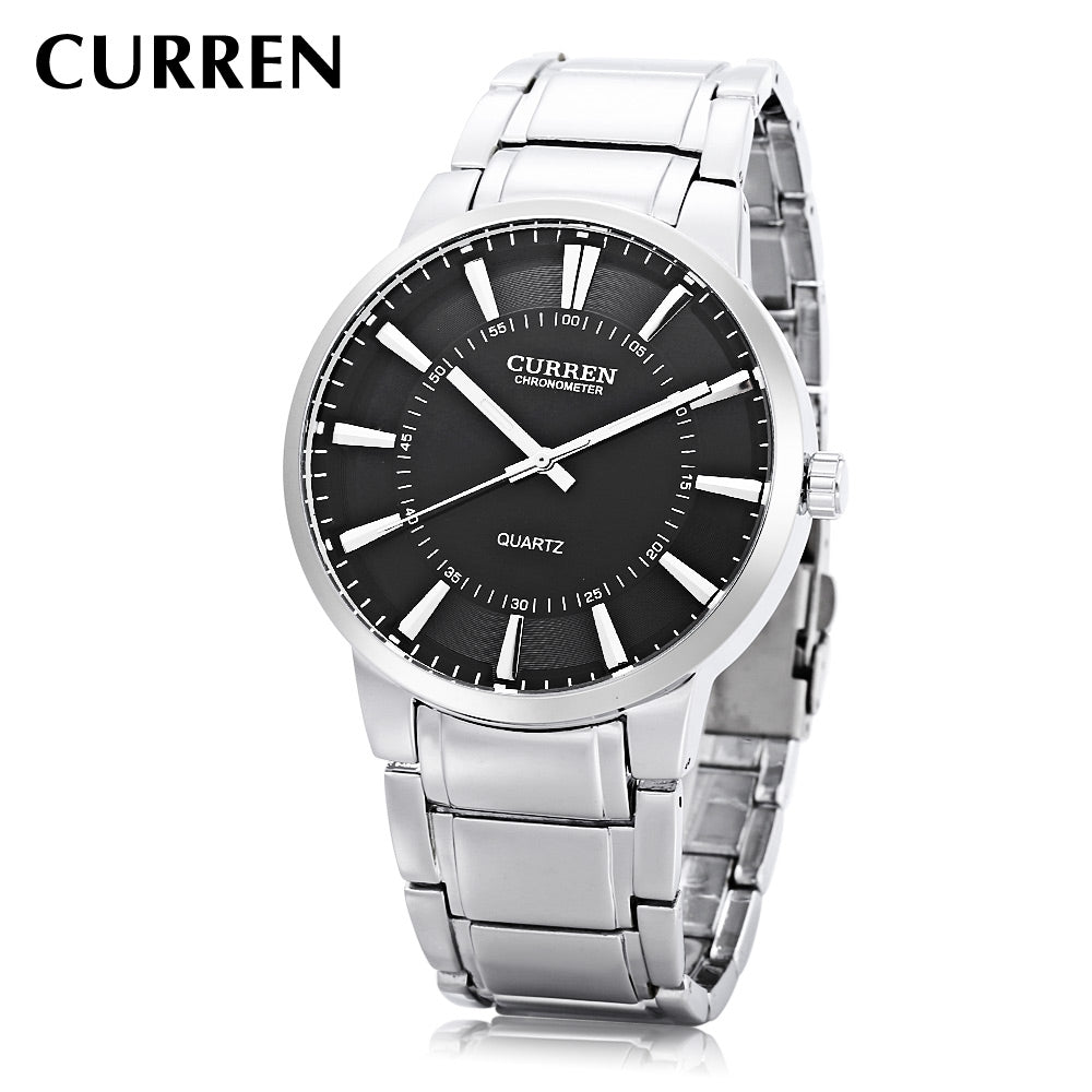 CURREN 8001B Male Quartz Watch Wide Stainless Steel Band Large Dial 30m Water Resistance Wristwatch