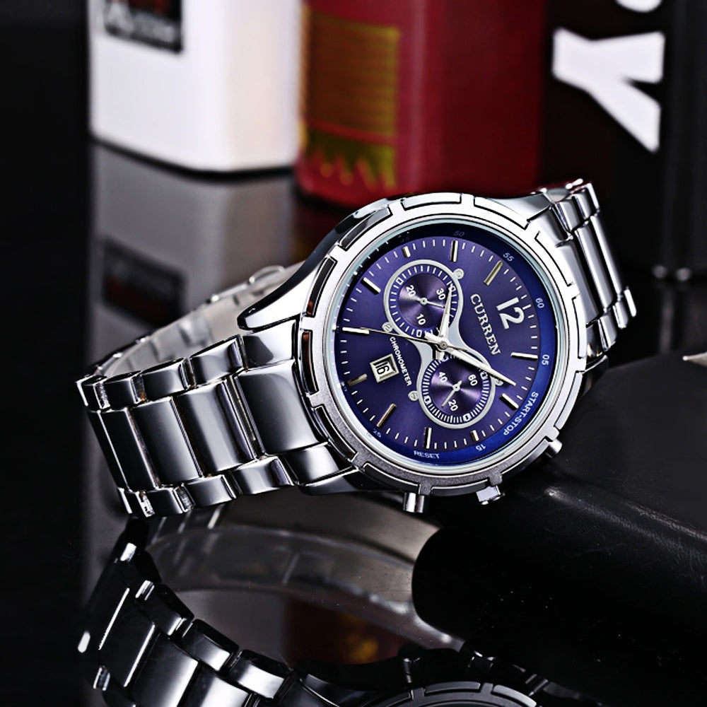 Curren 8045 Men Quartz Watch Date Display 3ATM Decorative Sub-dial Wristwatch