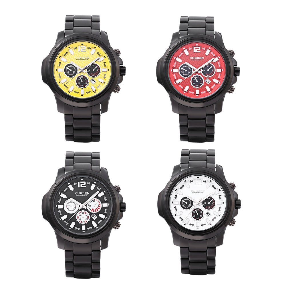 Curren 8059 Male Quartz Watch Luminous Decorative Sub-dial Calendar 3ATM Wristwatch