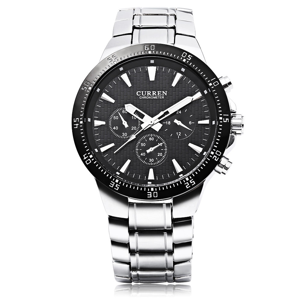 Curren 8063 Male Quartz Watch 3ATM Luminous Pointer Stainless Steel Strap Wristwatch