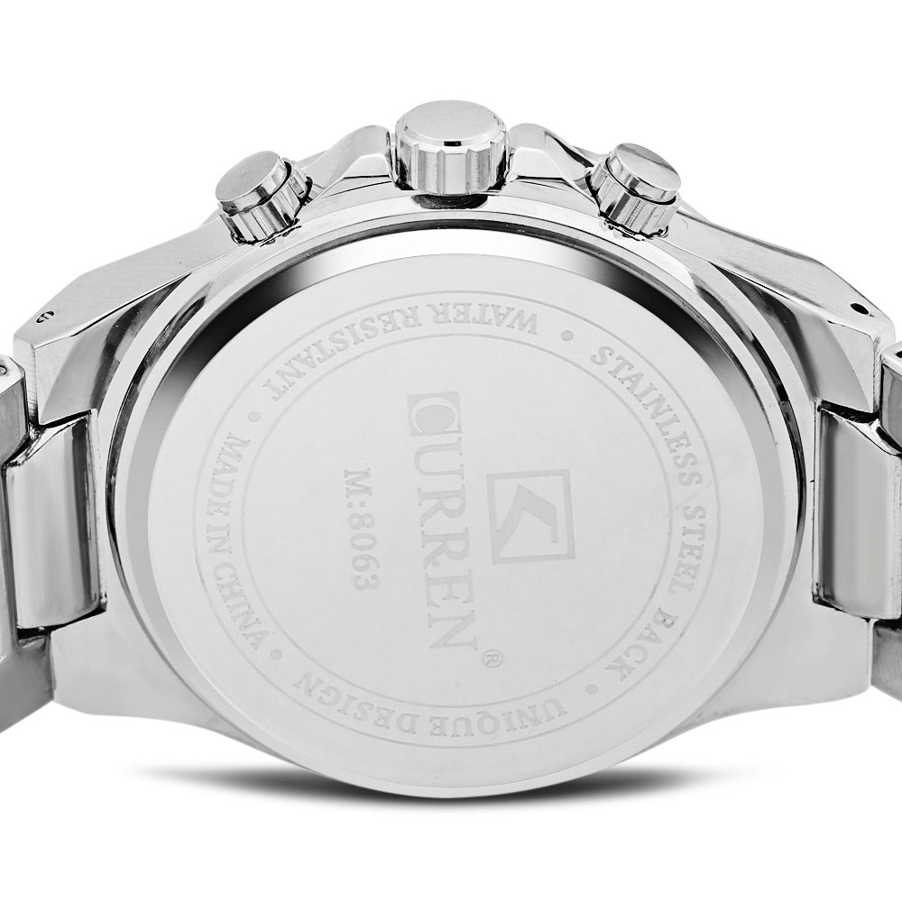 Curren 8063 Male Quartz Watch 3ATM Luminous Pointer Stainless Steel Strap Wristwatch