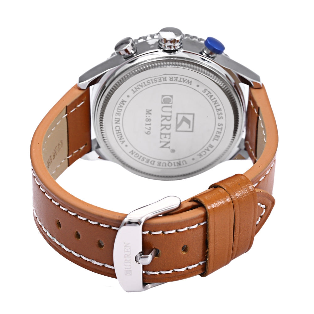 Curren 8179 Men Quartz Watch Hollow Luminous Pointer Leather Band 3ATM Wristwatch