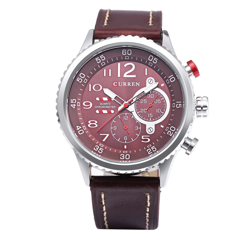 Curren 8179 Men Quartz Watch Hollow Luminous Pointer Leather Band 3ATM Wristwatch