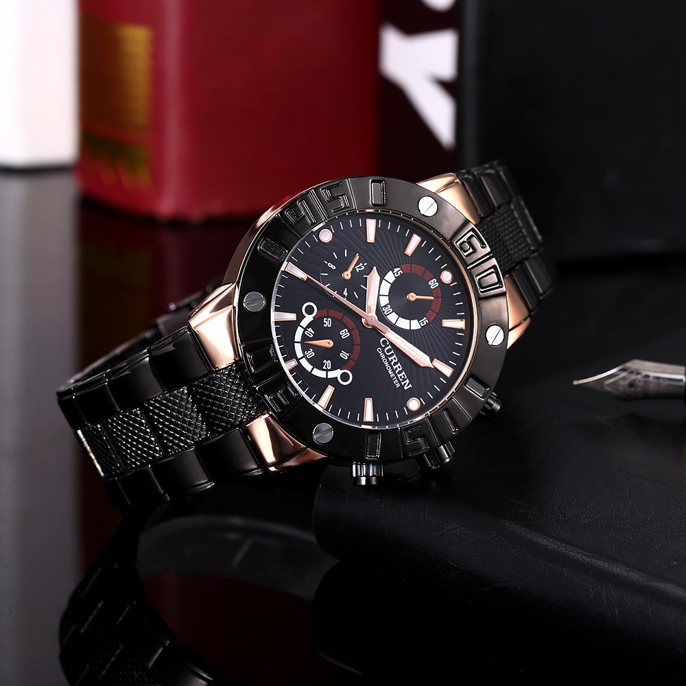 Curren 8006 Men Quartz Watch Decorative Sub-dial Luminous Scale 3ATM Wristwatch