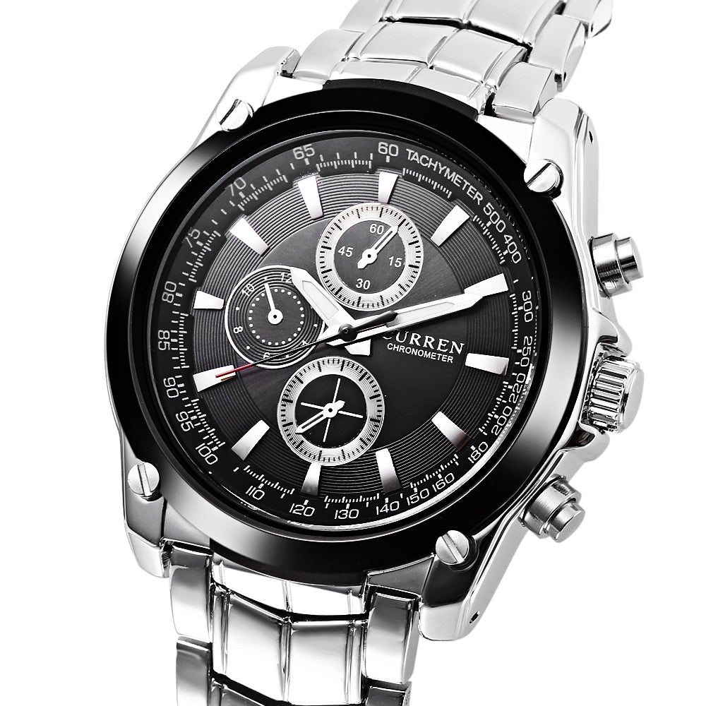 Curren 8025 Male Quartz Watch Decorative Sub-dial Stainless Steel Strap Luminous Wristwatch