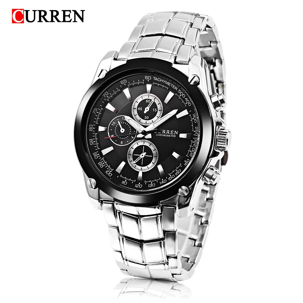 Curren 8025 Male Quartz Watch Decorative Sub-dial Stainless Steel Strap Luminous Wristwatch