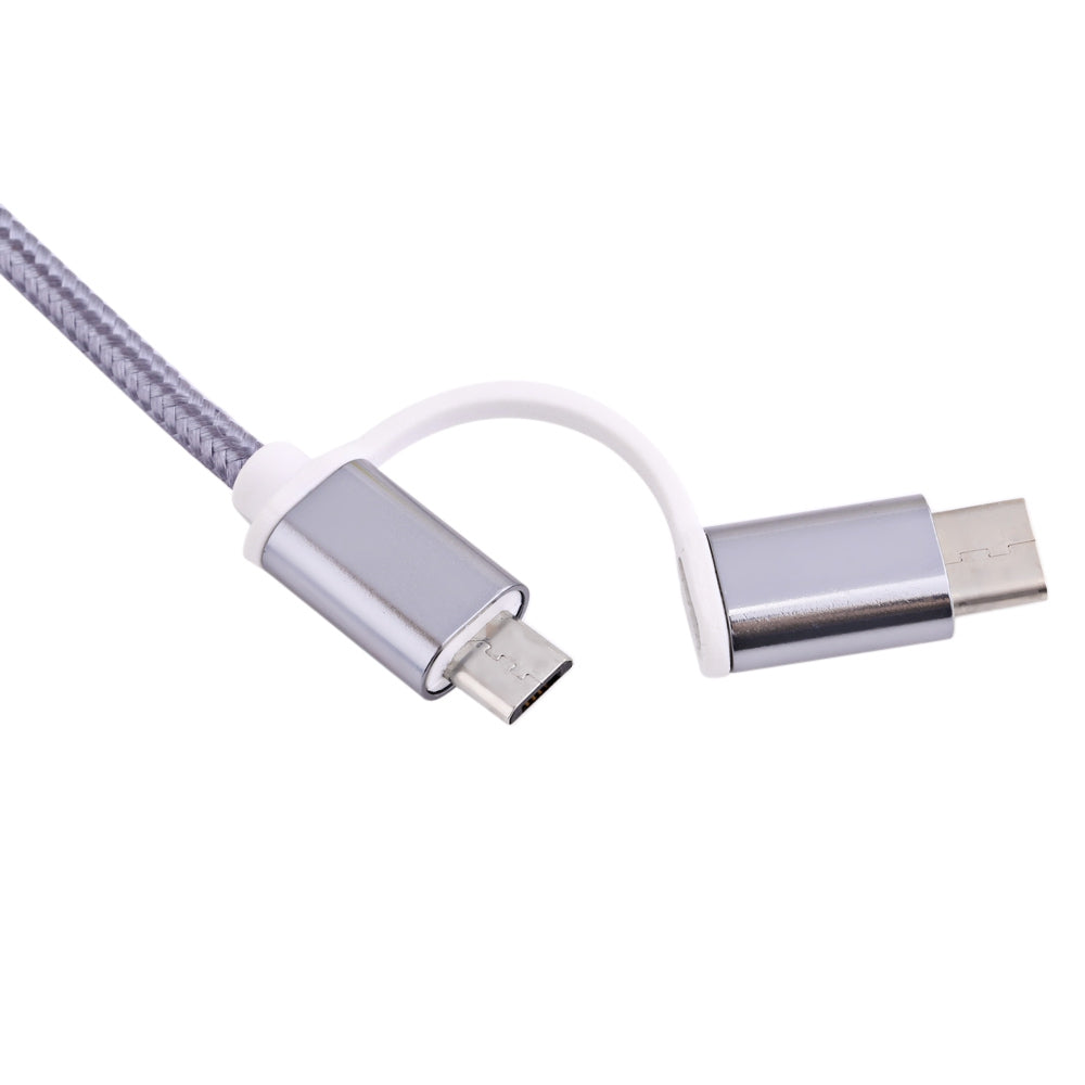 2 in 1 Micro USB Nylon Braided Charging Cord with Type-C Adapter 1m