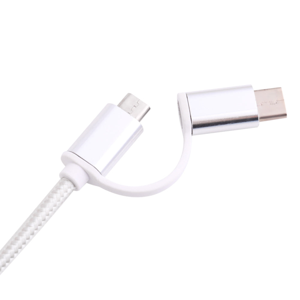 2 in 1 Micro USB Nylon Braided Charging Cord with Type-C Adapter 1m