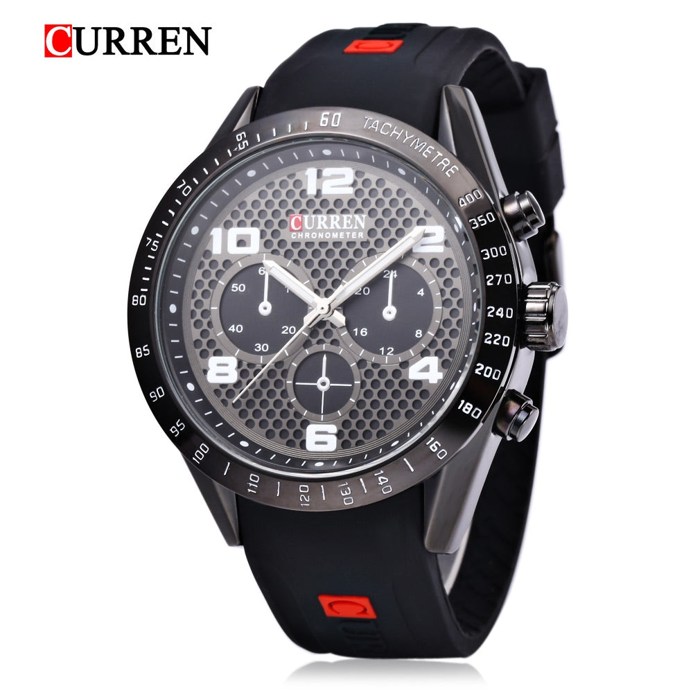 Curren 8167 Hollow Out Face Fashion Male Quartz Watch with Rubber Band
