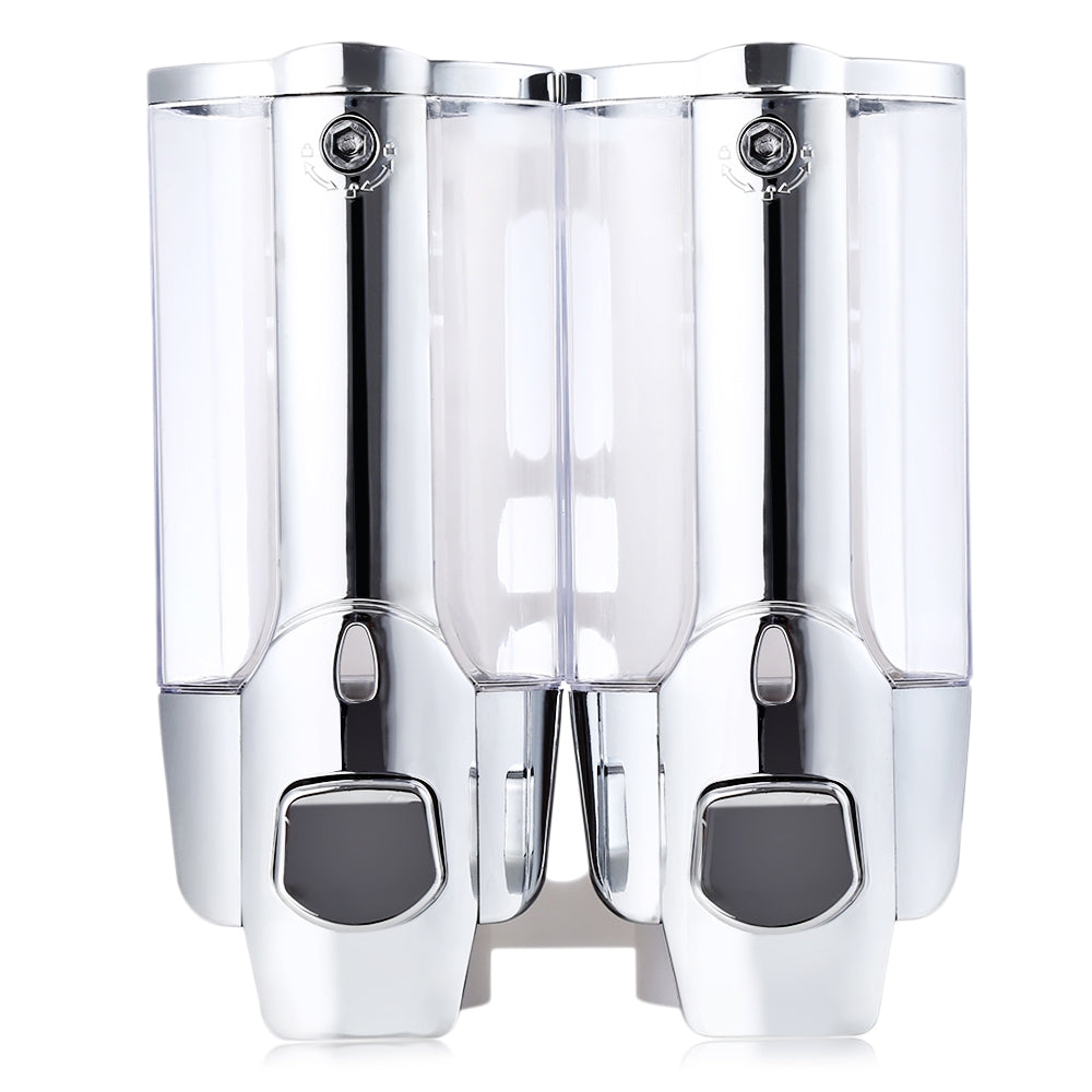 700ML Plastic Soap Dispenser Lotion Pump Wall Mount Dual Shampoo Box