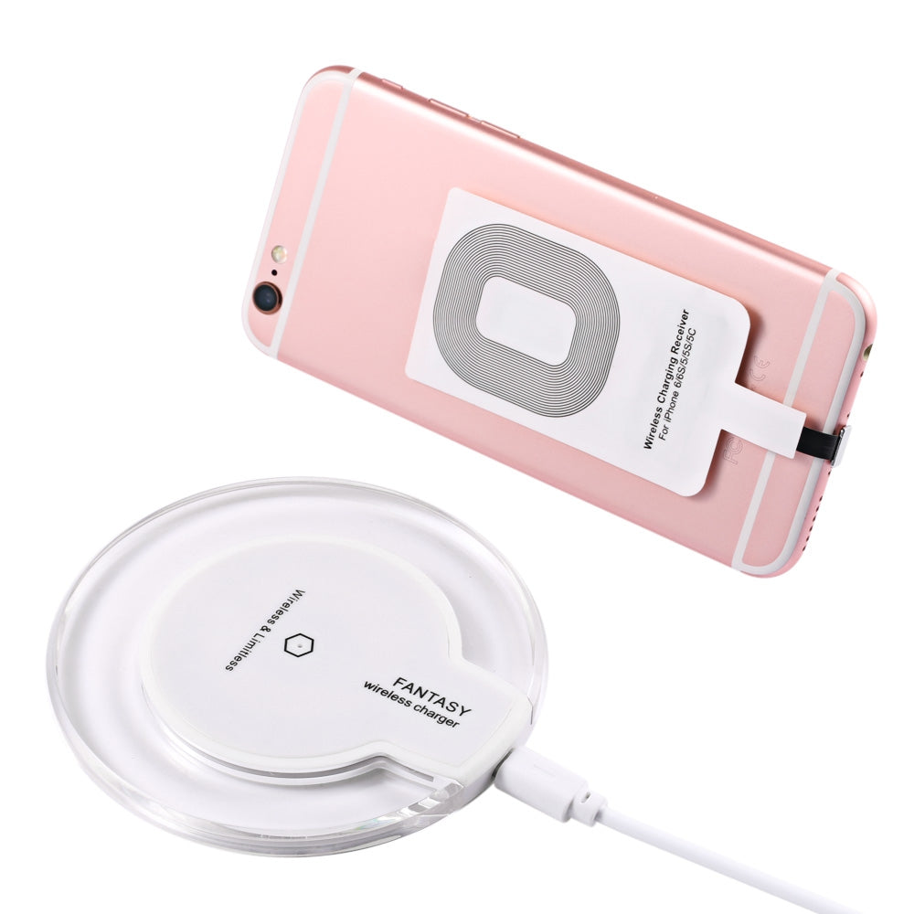 Crystal Clear Qi Wireless Charger + Charging Receiver + Transparent Back Cover for iPhone 6 / 6S
