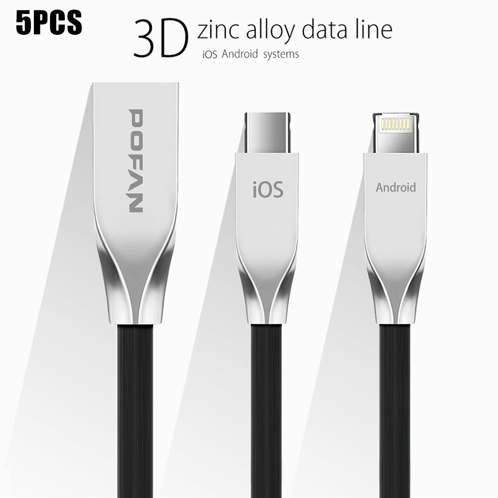 5pcs POFAN Zinc Alloy Housing 8 Pin Micro USB Data Transfer Charging Cable for iPhone Samsung PV...