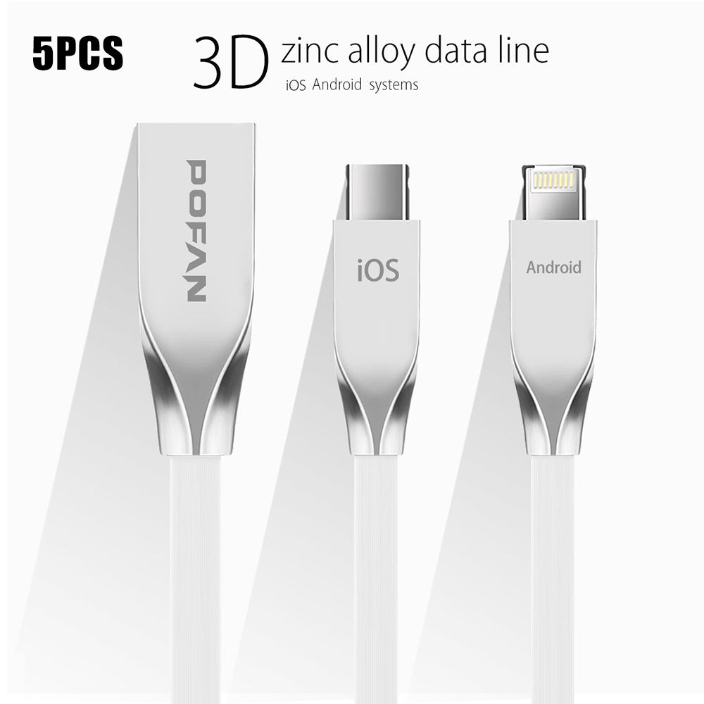 5pcs POFAN Zinc Alloy Housing 8 Pin Micro USB Data Transfer Charging Cable for iPhone Samsung PV...