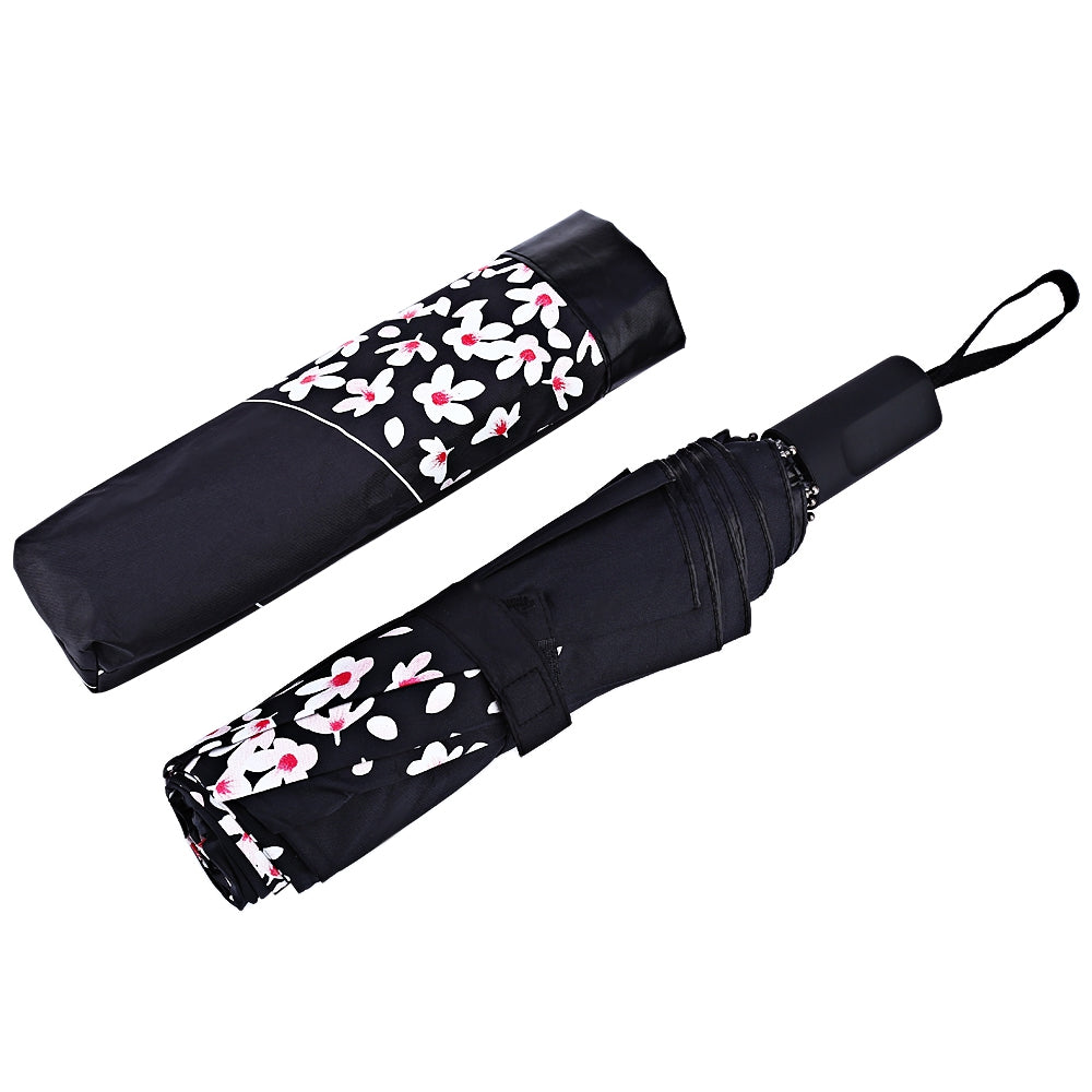 3 Folding 3D Flower Print Anti UV Sunshade Women Parasol Umbrella