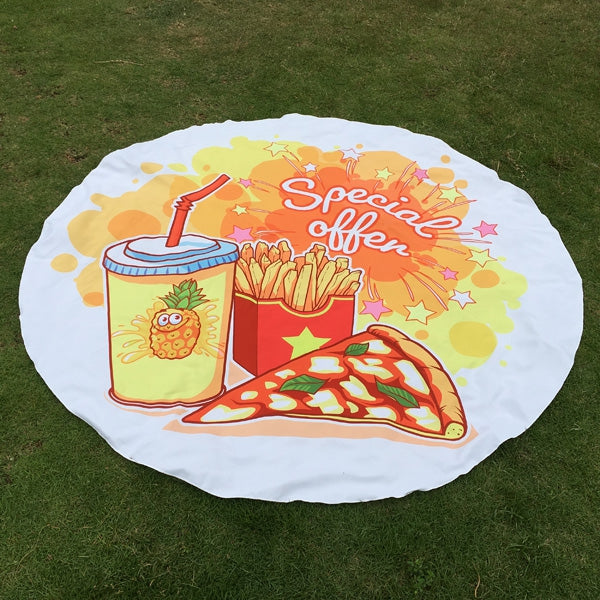 Christmas Fries Pizza Print Print Round Beach Throw