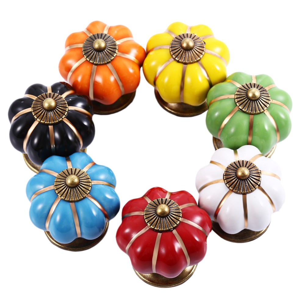 Country Style Ceramic Pumpkin Shape Drawer Cabinet Wardrobe Handle Knob with Screw