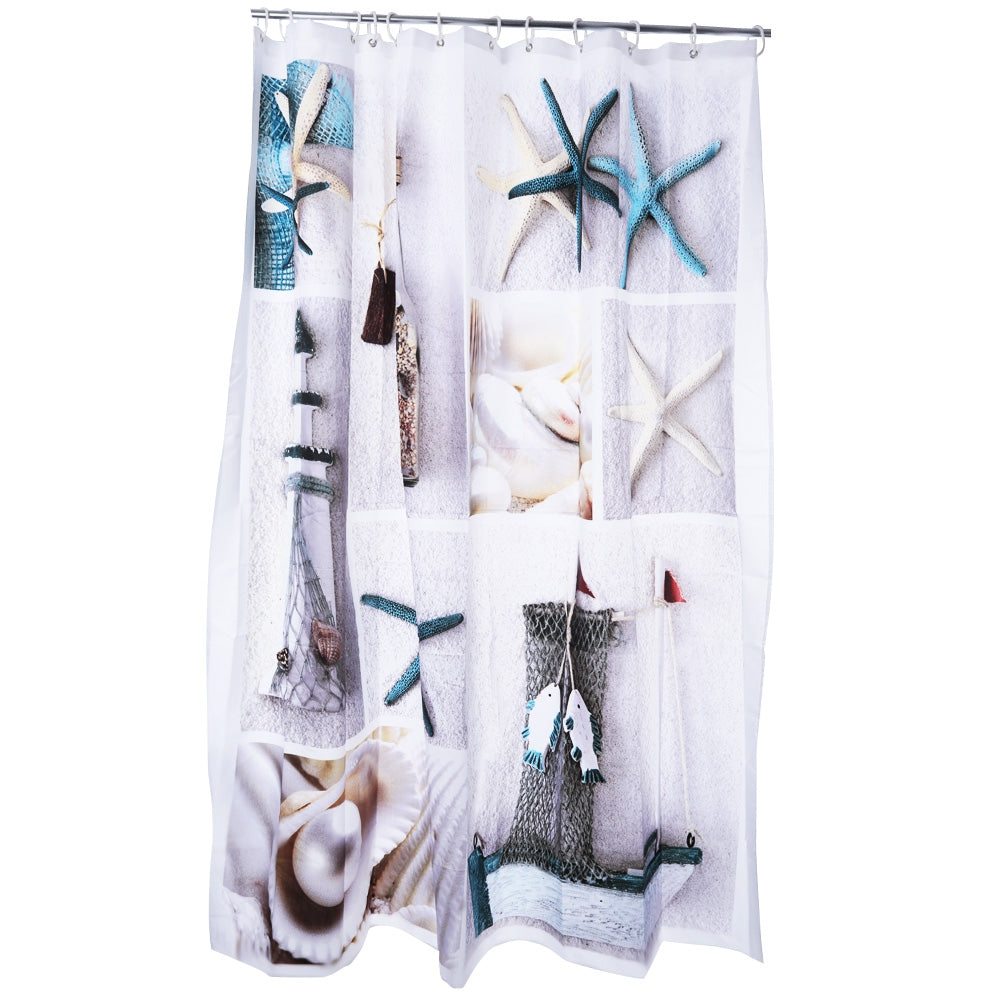 3D Blue Sea Life Seashell Pattern Water-resistant Bathing Shower Curtain Polyester Bathroom Decor
