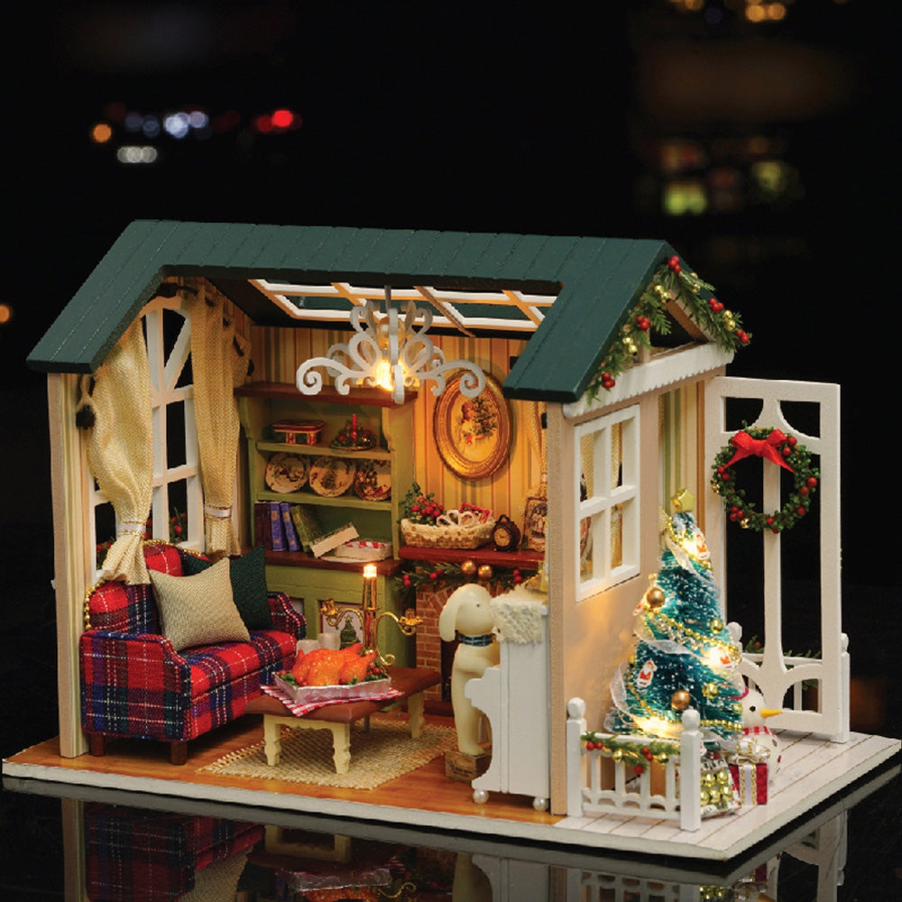 CUTEROOM DIY Wooden House Furniture Handcraft Miniature Box Kit with LED Light - Holiday Time