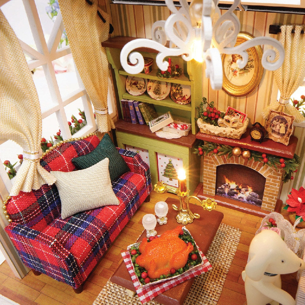 CUTEROOM DIY Wooden House Furniture Handcraft Miniature Box Kit with LED Light - Holiday Time