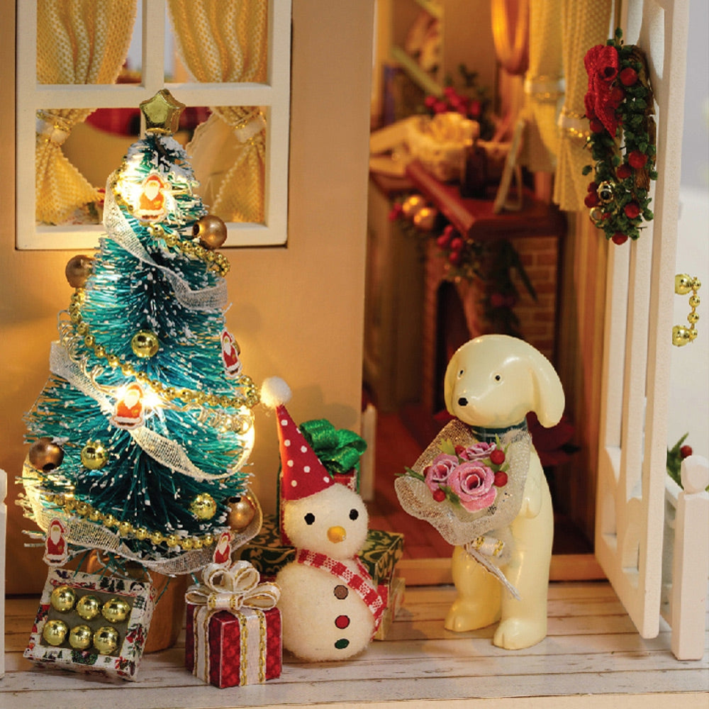 CUTEROOM DIY Wooden House Furniture Handcraft Miniature Box Kit with LED Light - Holiday Time