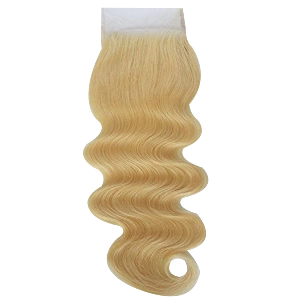 Brazilian 4 x 4 Body Wave Free Part Lace Closure Blonde 6A Virgin Hair Bleached Knots