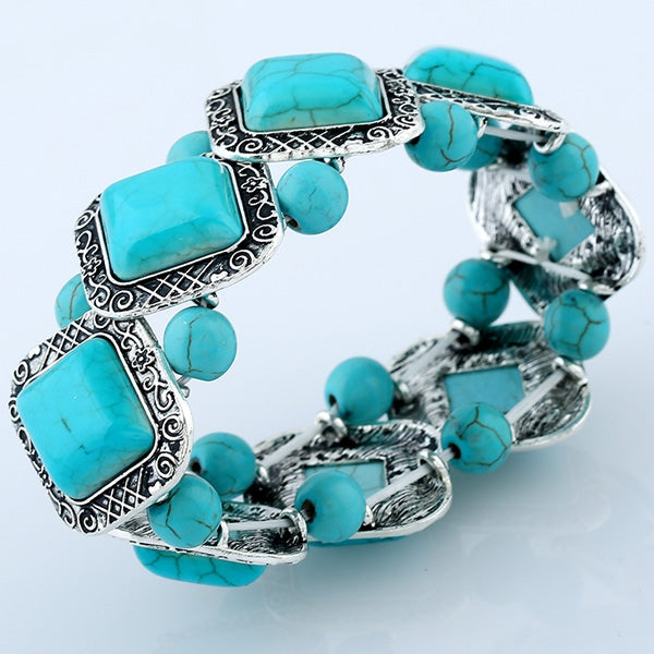 Bohemian Faux Turquoise Geometric Bracelet