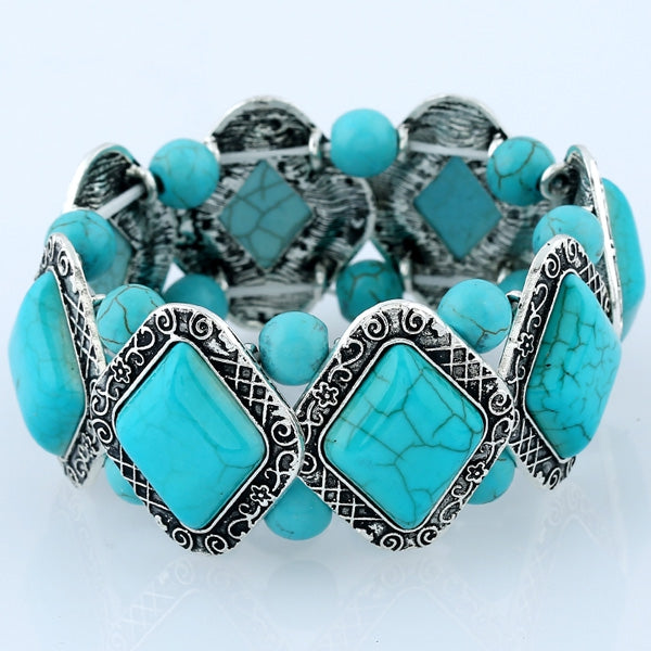 Bohemian Faux Turquoise Geometric Bracelet