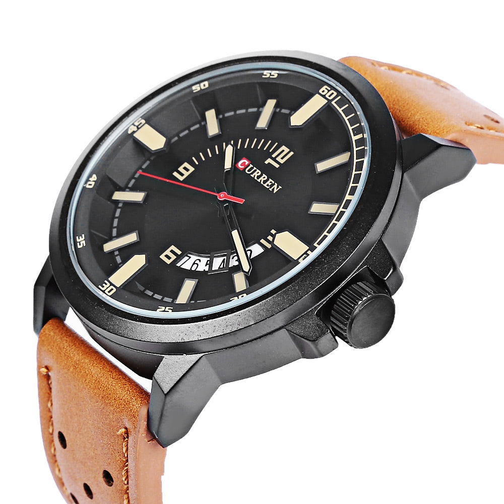 Curren 8228 Male Quartz Watch Calendar Stereo Dial Luminous Men Business Wristwatch