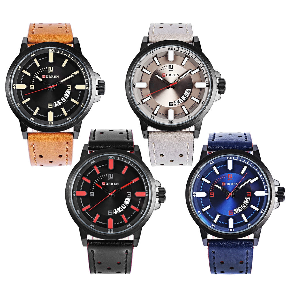 Curren 8228 Male Quartz Watch Calendar Stereo Dial Luminous Men Business Wristwatch