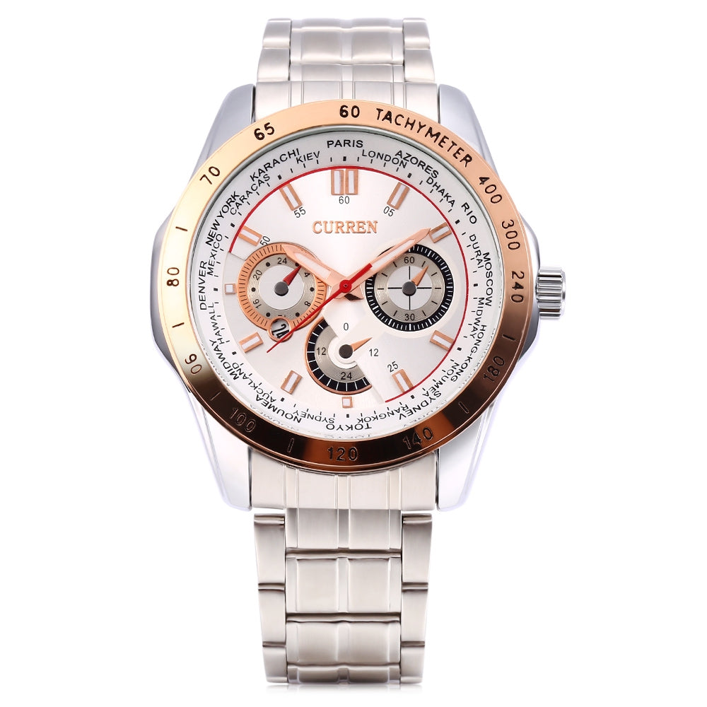 Curren 8150 Stainless Steel Band Calendar Male Quartz Watch Luminous 3ATM Wristwatch for Men