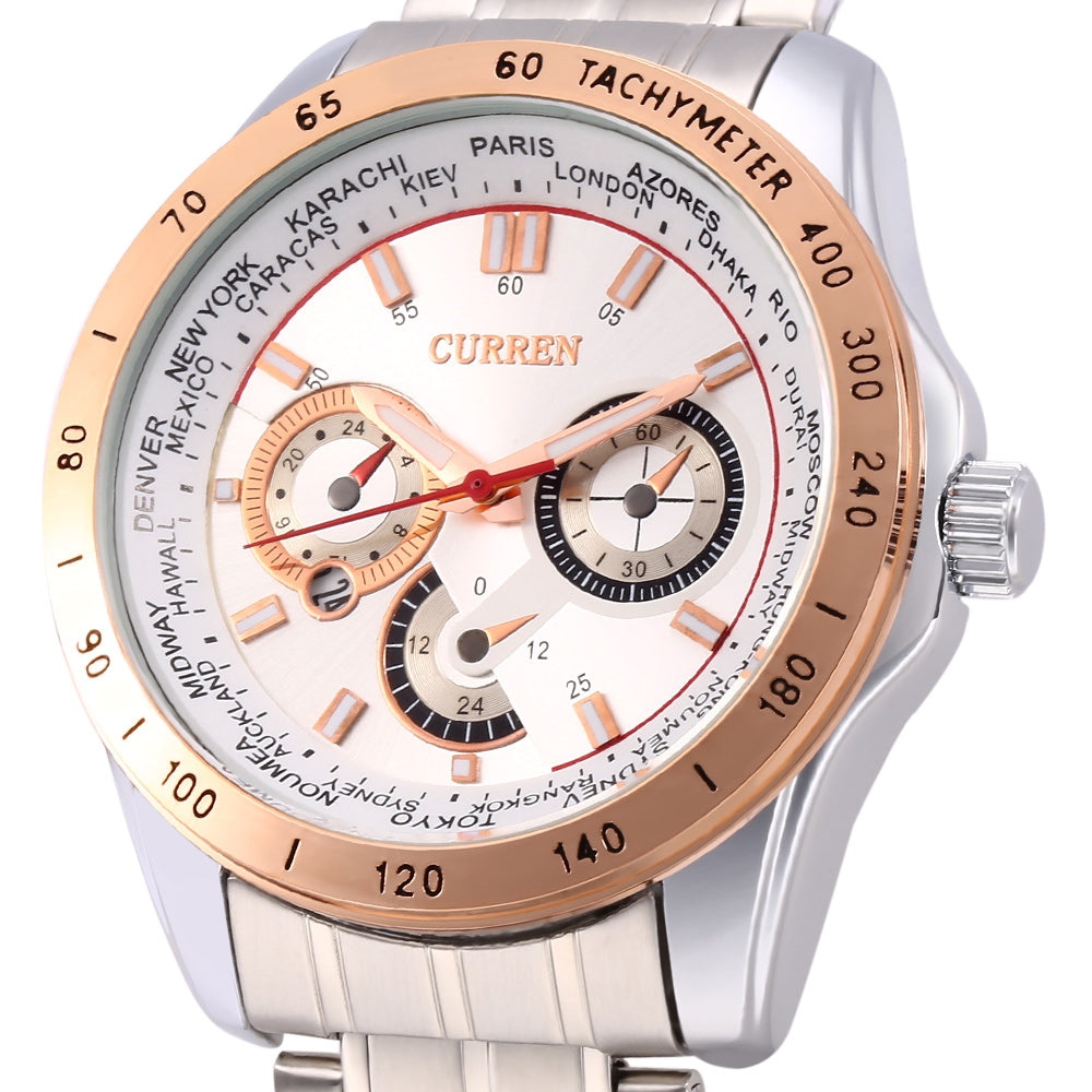 Curren 8150 Stainless Steel Band Calendar Male Quartz Watch Luminous 3ATM Wristwatch for Men