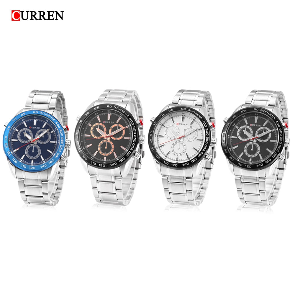 Curren 8189 Male Quartz Watch Decorative Sub-dial Luminous Stainless Steel Band Men Wristwatch