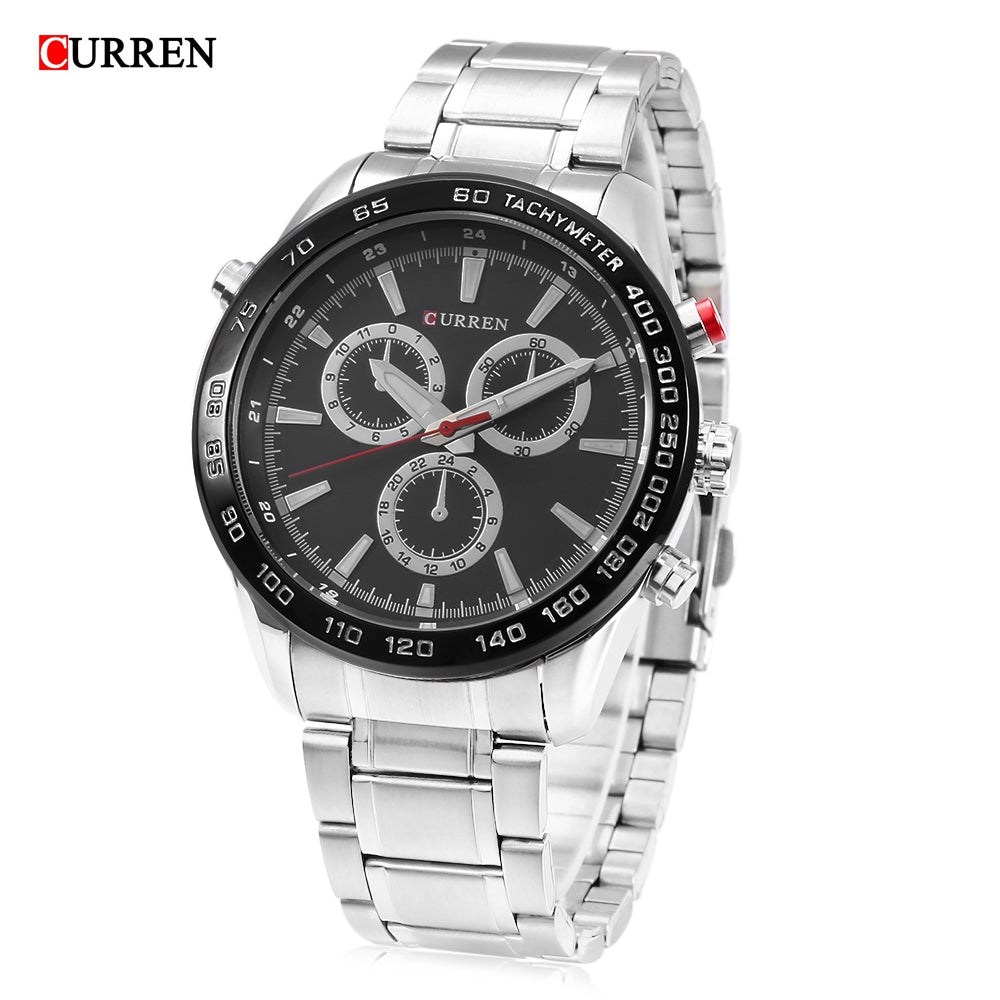 Curren 8189 Male Quartz Watch Decorative Sub-dial Luminous Stainless Steel Band Men Wristwatch