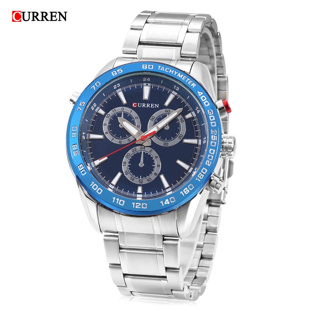 Curren 8189 Male Quartz Watch Decorative Sub-dial Luminous Stainless Steel Band Men Wristwatch